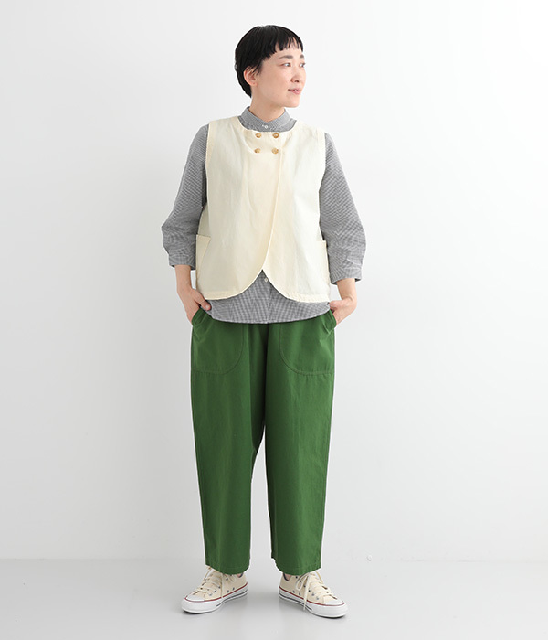 コットンリネンウェザークロス2wayダブルボタンポケ付ベスト(B・ブラック)