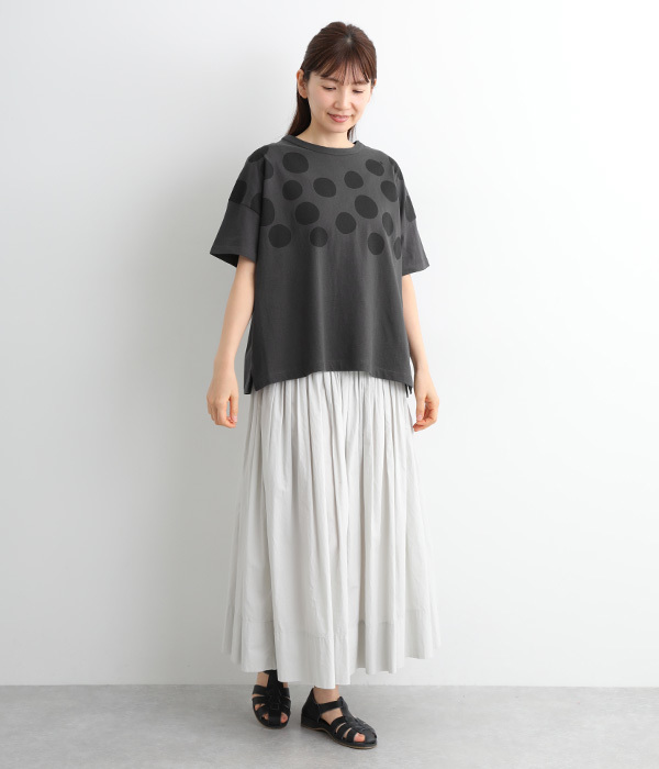ラフィ天竺ドットプリントワイドTシャツ(B・スミクロ)