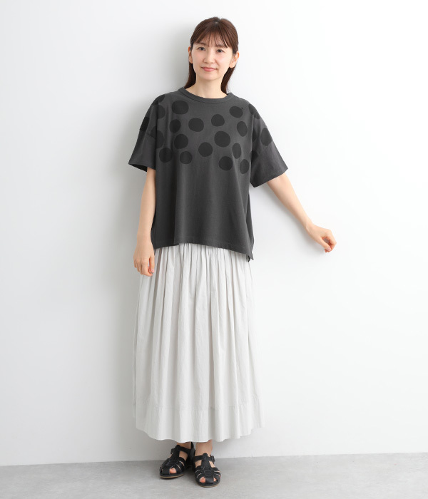ラフィ天竺ドットプリントワイドTシャツ(B・スミクロ)
