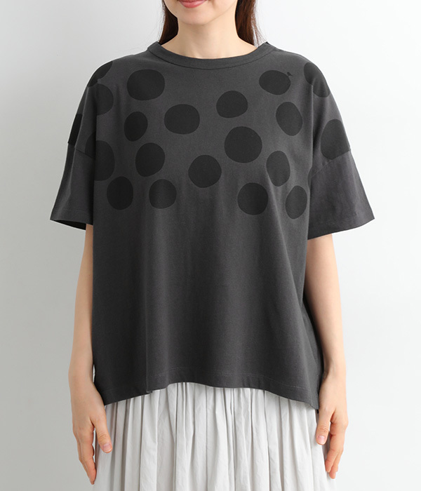ラフィ天竺ドットプリントワイドTシャツ(B・スミクロ)
