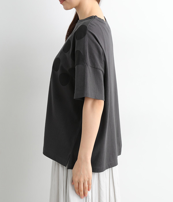 ラフィ天竺ドットプリントワイドTシャツ(B・スミクロ)