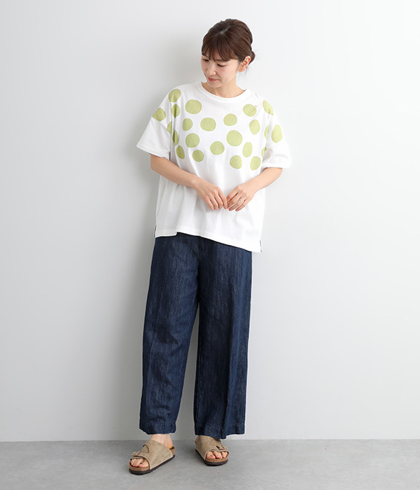 ラフィ天竺ドットプリントワイドTシャツ(B・スミクロ)