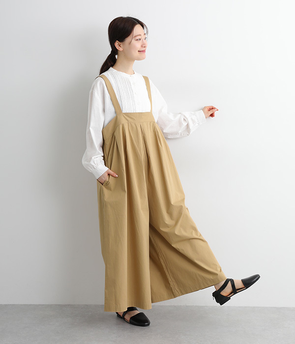 コットンツイルタック使いサロペットパンツ(A・ベージュ)