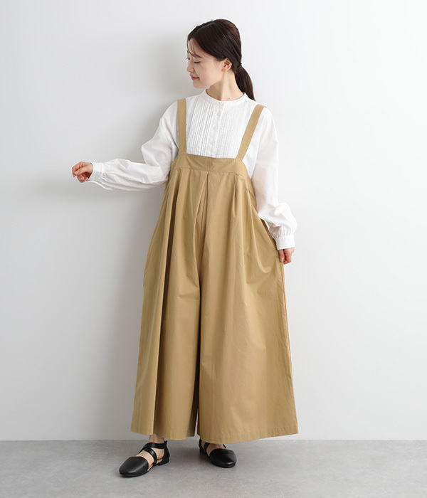 コットンツイルタック使いサロペットパンツ(A・ベージュ)
