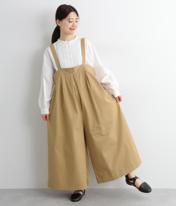 コットンツイルタック使いサロペットパンツ(A・ベージュ)