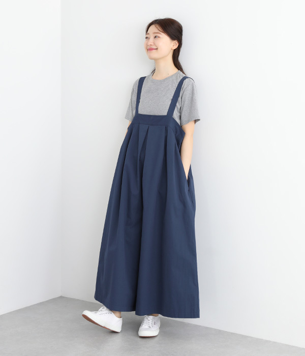 コットンツイルタック使いサロペットパンツ(A・ベージュ)