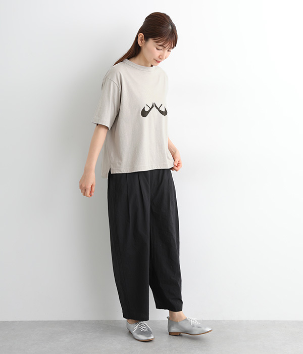 ラフィ天竺ワイドTシャツ　ソックス箔プリント(A・グレー)
