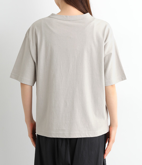 ラフィ天竺ワイドTシャツ　ソックス箔プリント(A・グレー)