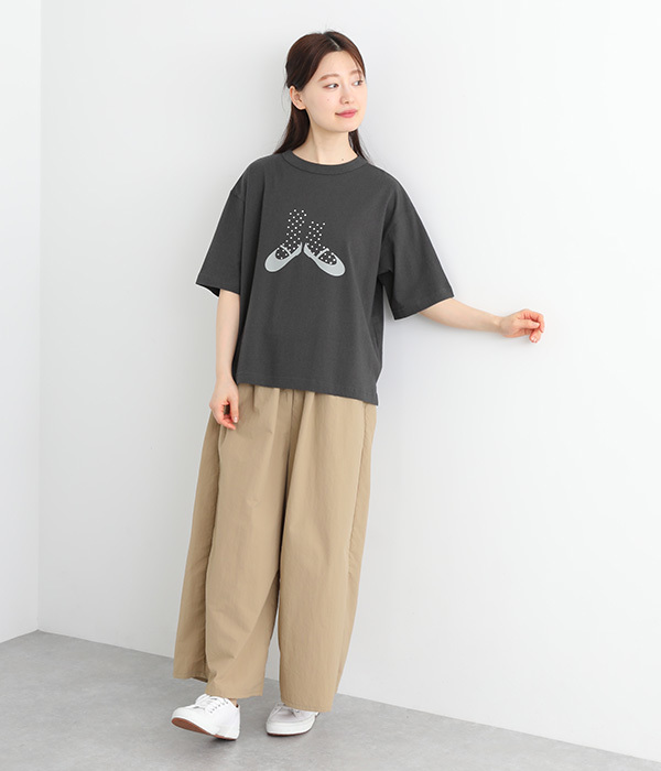ラフィ天竺ワイドTシャツ　ソックス箔プリント(C・スミクロ)