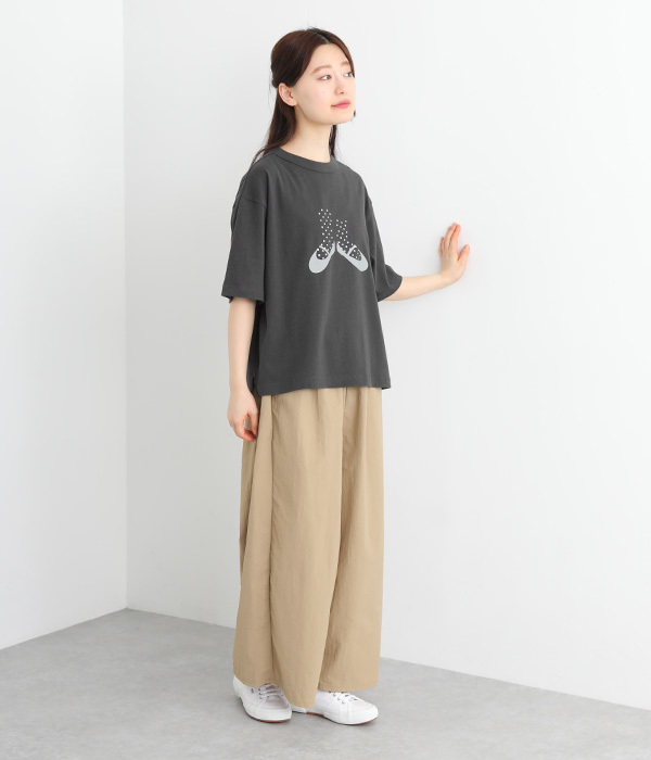 ラフィ天竺ワイドTシャツ　ソックス箔プリント(C・スミクロ)
