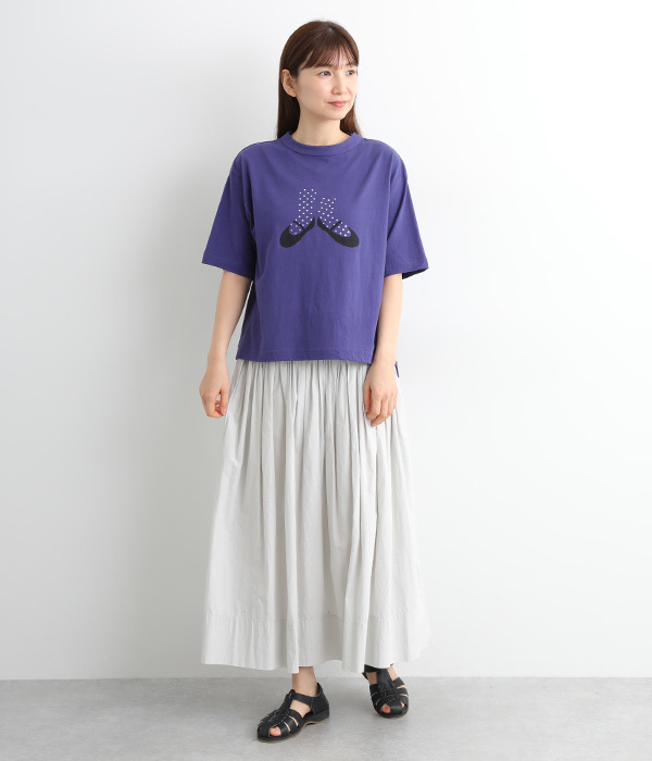 ラフィ天竺ワイドTシャツ　ソックス箔プリント(C・スミクロ)