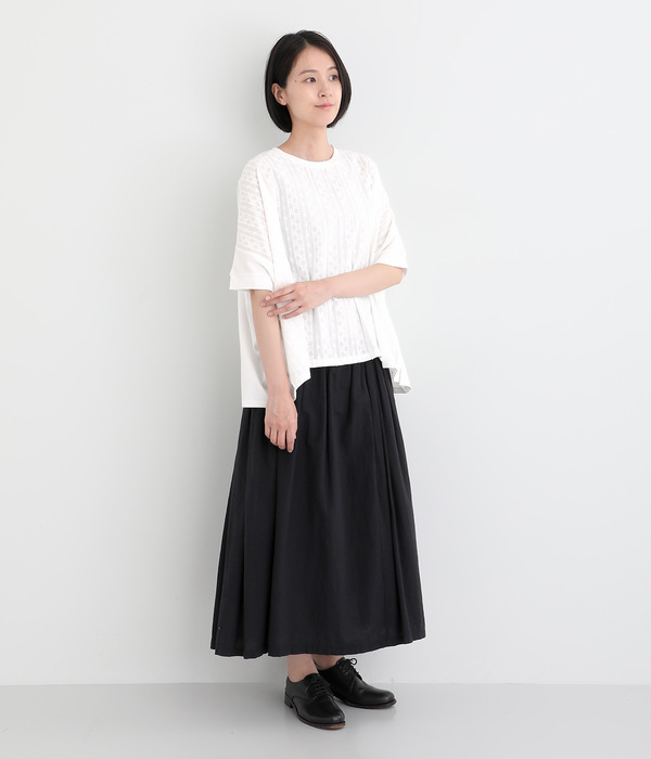 カットソー×布帛刺繍ワイドプルオーバー(A・オフホワイト)