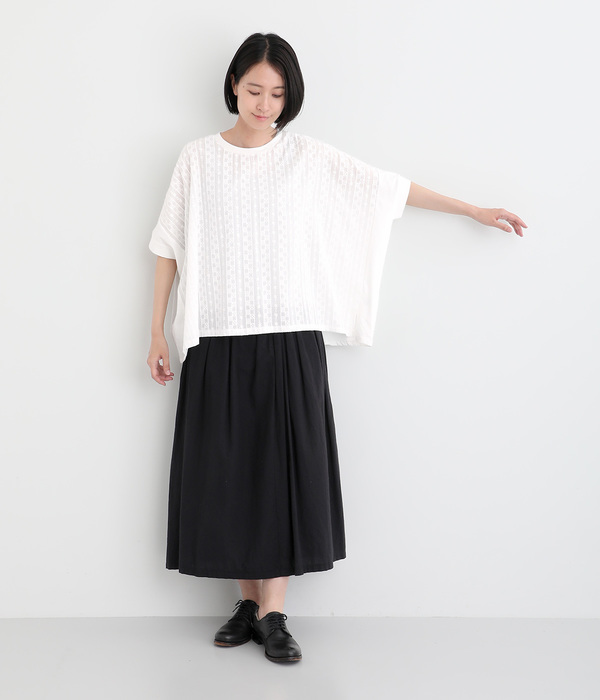カットソー×布帛刺繍ワイドプルオーバー(A・オフホワイト)