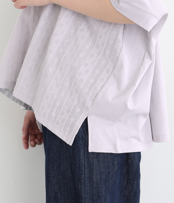 カットソー×布帛刺繍ワイドプルオーバー(A・オフホワイト)