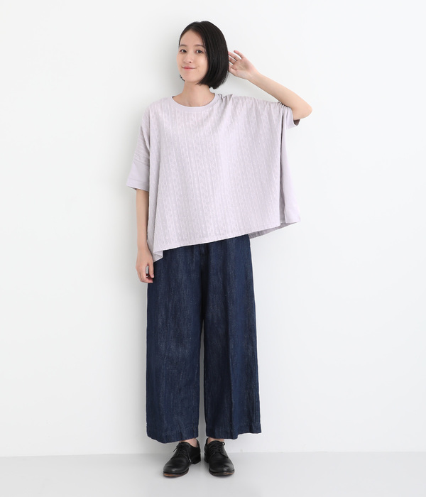 カットソー×布帛刺繍ワイドプルオーバー(A・オフホワイト)