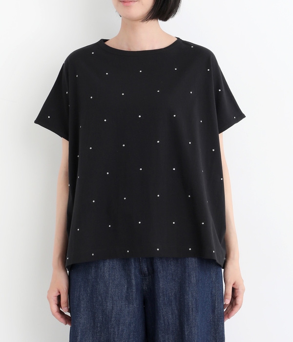 部分ラメ刺繍フレンチスリーブワイドプルオーバー(B・ブラック)