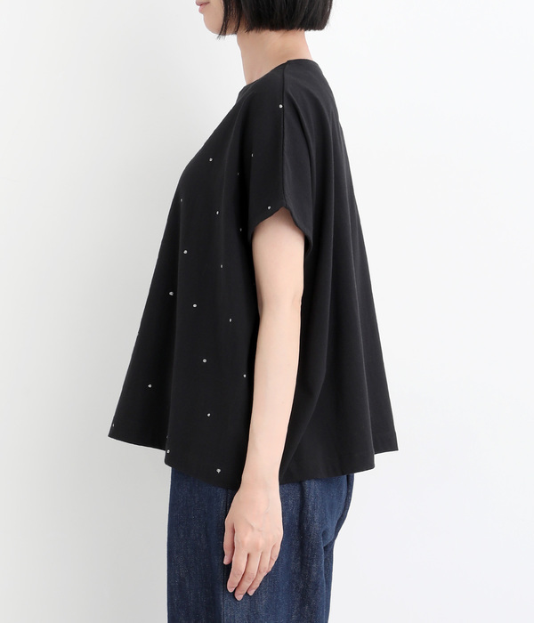 部分ラメ刺繍フレンチスリーブワイドプルオーバー(B・ブラック)