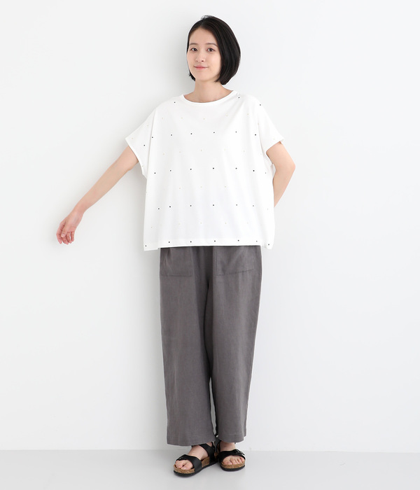 部分ラメ刺繍フレンチスリーブワイドプルオーバー(B・ブラック)