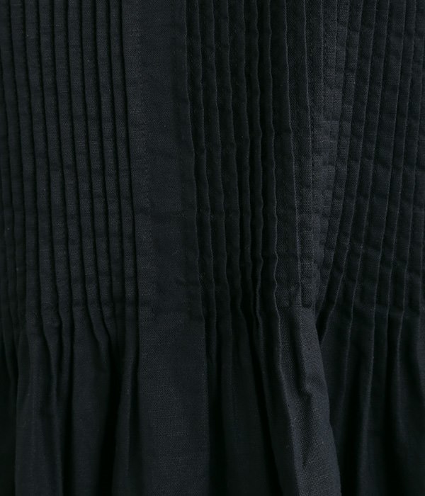 コットンリネン平織りピンタックチュニックブラウス(B・ブラック)