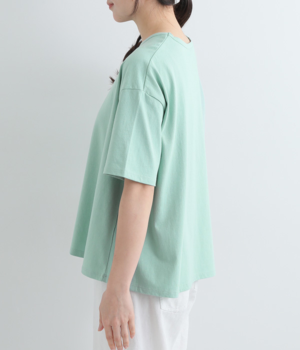 リサイクルコットン裾フレア半袖T(C・レトログリーン)