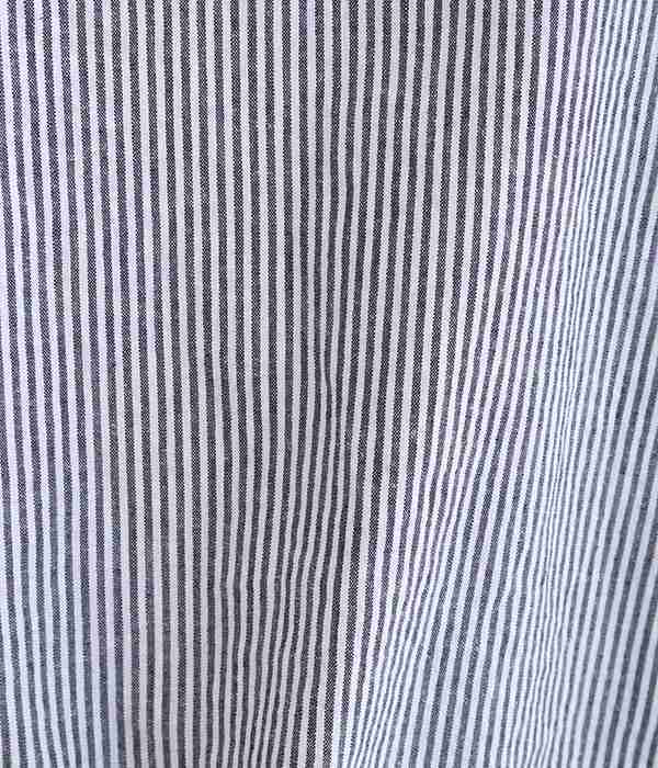 コットンリネン平織り裾紐ワイドプルオーバー(5分袖)(A・ストライプ)