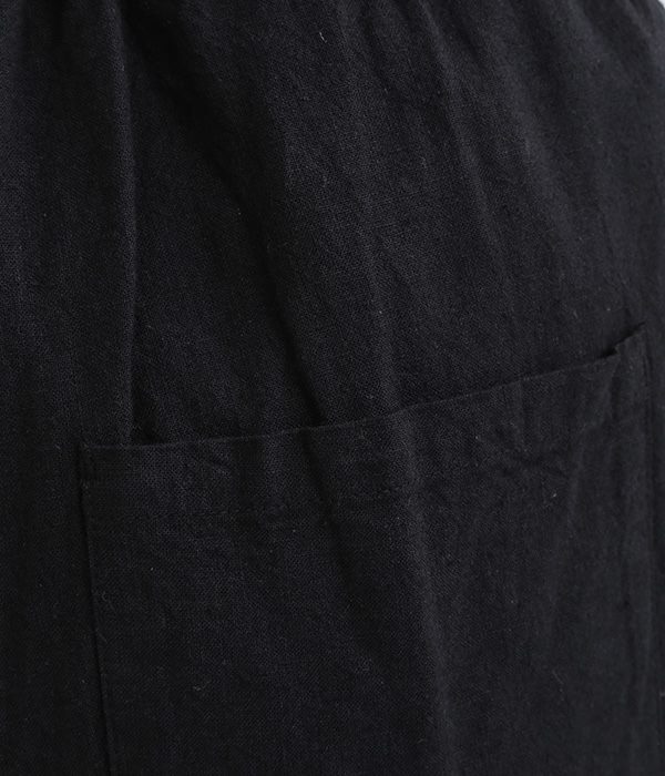 14番リネンコットン平織りベーカーワイドパンツ(B・ブラック)