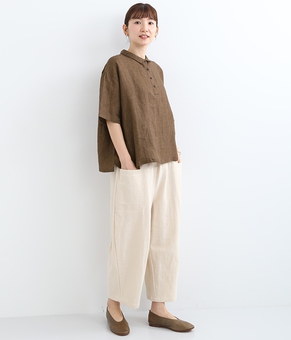 メランジリネンポロ襟ワイドシャツ(A・メランジブラウン)