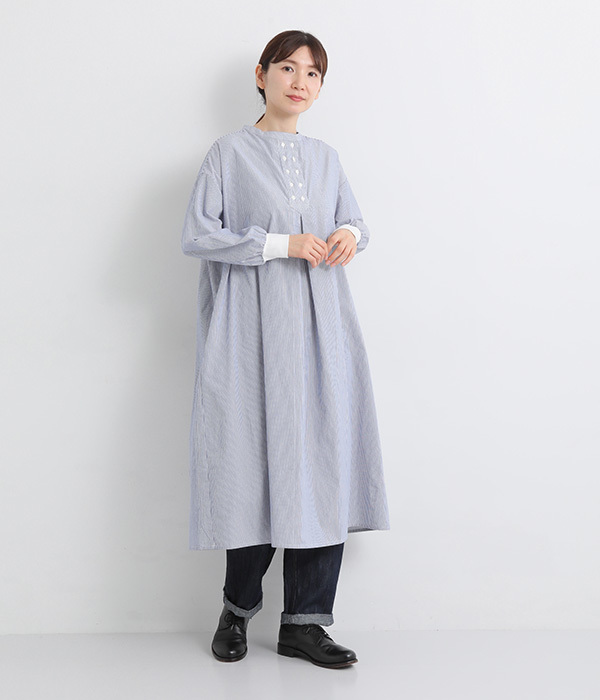 South2 West8 (サウスツーウエストエイト) Henley Neck Shirt Dress - Batik Pt. / Botanical  / ヘンリーネックシャツドレス