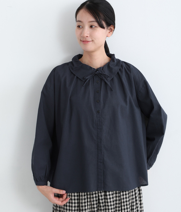 20%OFF【SALE/セール】コットンリネン平織り フリル襟ブラウス(B