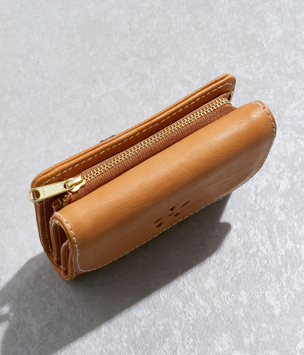 カウレザー 型押し折財布(ブラウン)