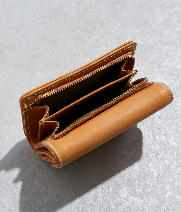 カウレザー 型押し折財布(ブラウン)