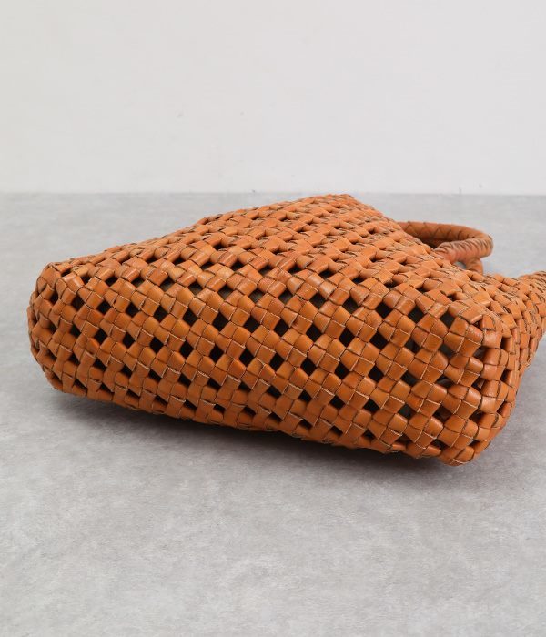 ヌメ革 石畳編みトートバッグ(ブラウン)
