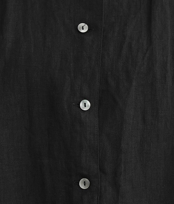 フレンチリネンスタンド襟ギャザー6分袖ブラウス(B・ブラック)