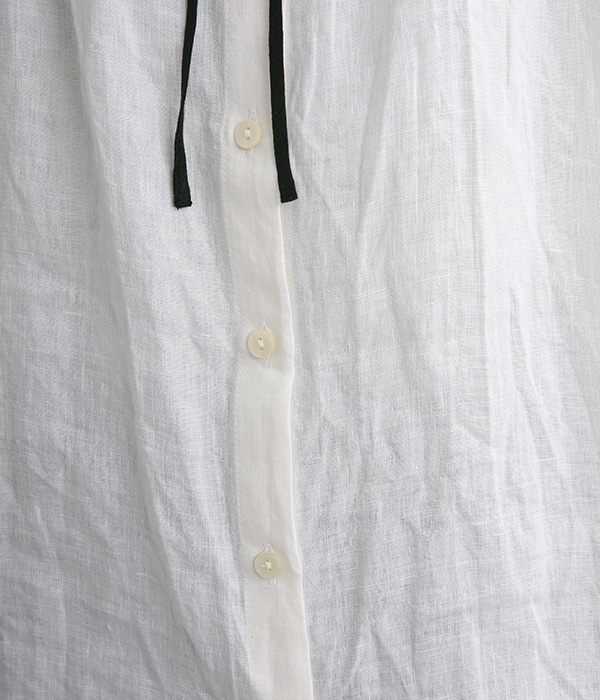 フレンチリネンスタンド衿リボン付きバイカラーブラウス(A・オフホワイト×ブラック×ブラック)