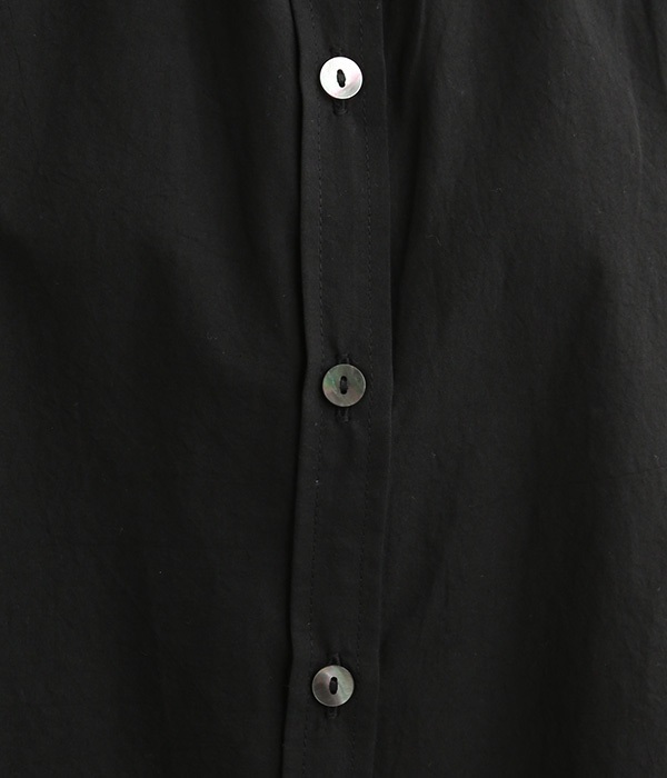 バンドカラー　袖口W　八分袖ギャザーブラウス(E・ブラック)