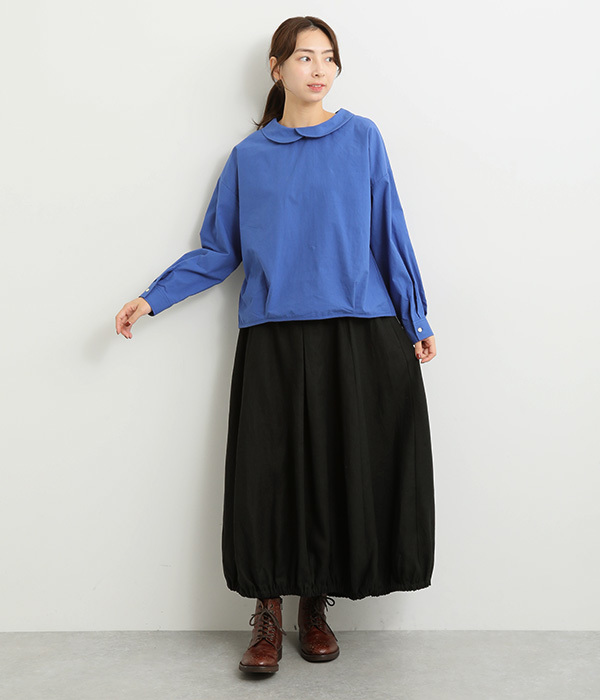 近江晒後重ね襟2WAYブラウス(D・ネイビーストライプ)【再入荷