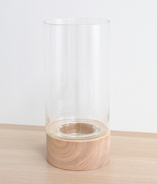 木とリューズガラスを組み合わせたフラワーベース　ストレート(カラー1)