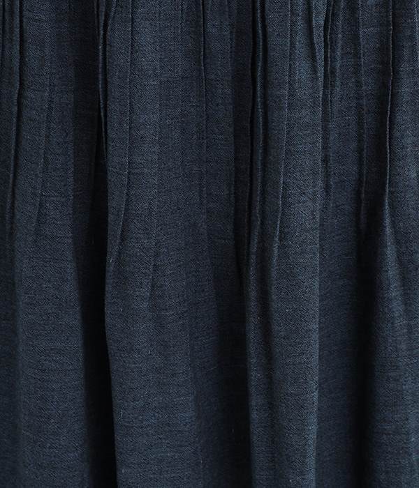 手織藍染ピンタックスカート(インディゴ)