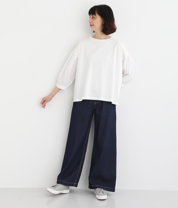 リネン混デニムワイドパンツ(A・ワンウォッシュ)