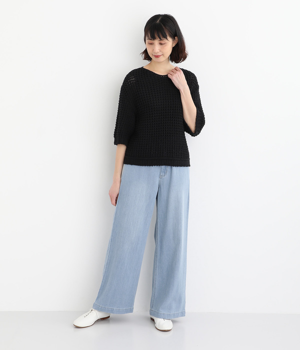 リネン混デニムワイドパンツ(A・ワンウォッシュ)