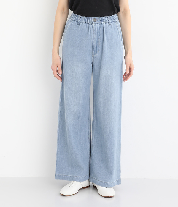 リネン混デニムワイドパンツ(C・ユーズドブリーチ)【再入荷