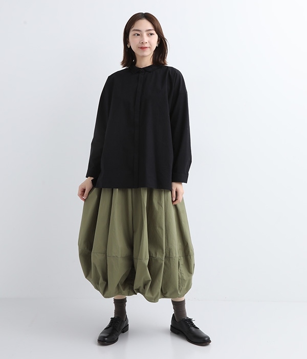 コーマ糸カラーバルーンスカート(A・カーキ)