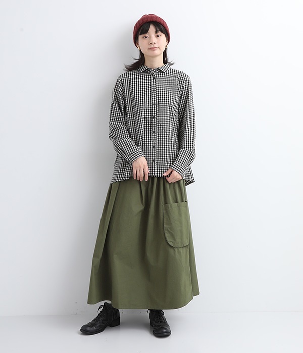 コーマ糸カラータック使いスカート(B・カーキ)