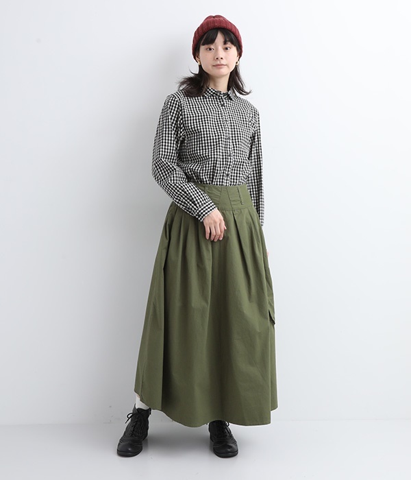 コーマ糸カラータック使いスカート(B・カーキ)