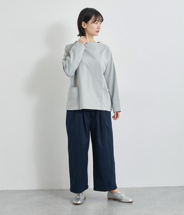 チノストレッチ　タックワイドパンツ(B・ダークベージュ)