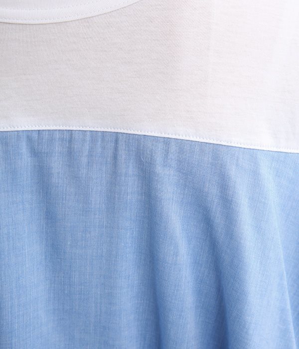 【toujours ensemble】7分袖両前重ねフレアーTシャツ(A・オフホワイト/ブルー)