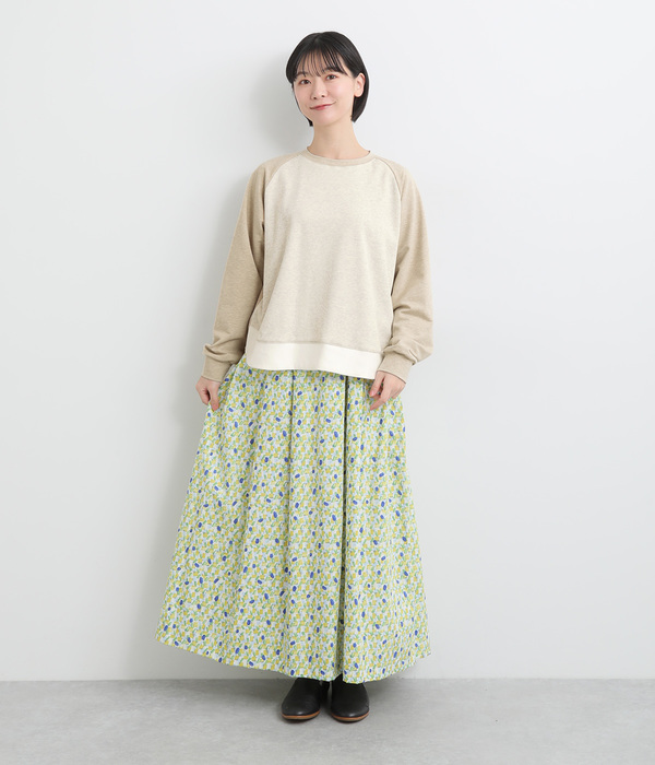 ストレッチ裏毛異素材ドッキングプルオーバー(A・杢ベージュ)