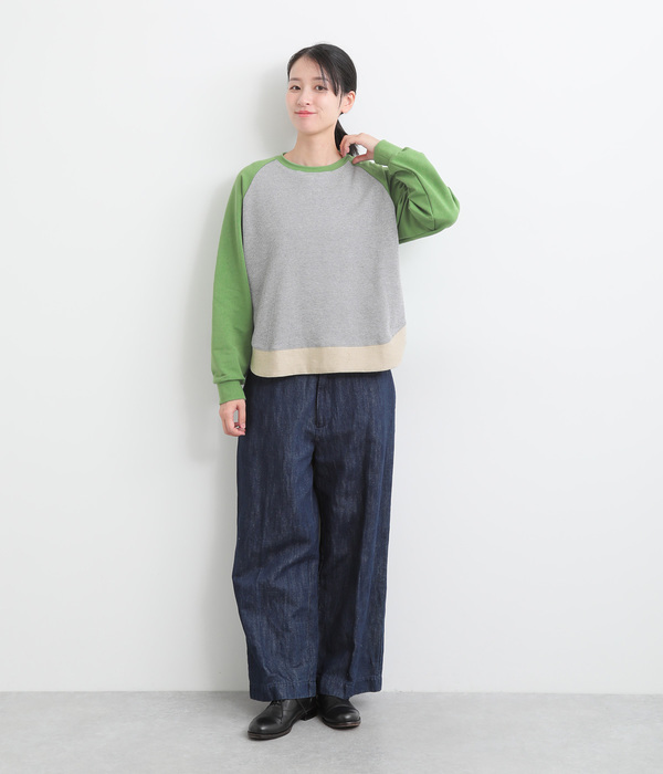 ストレッチ裏毛異素材ドッキングプルオーバー(A・杢ベージュ)