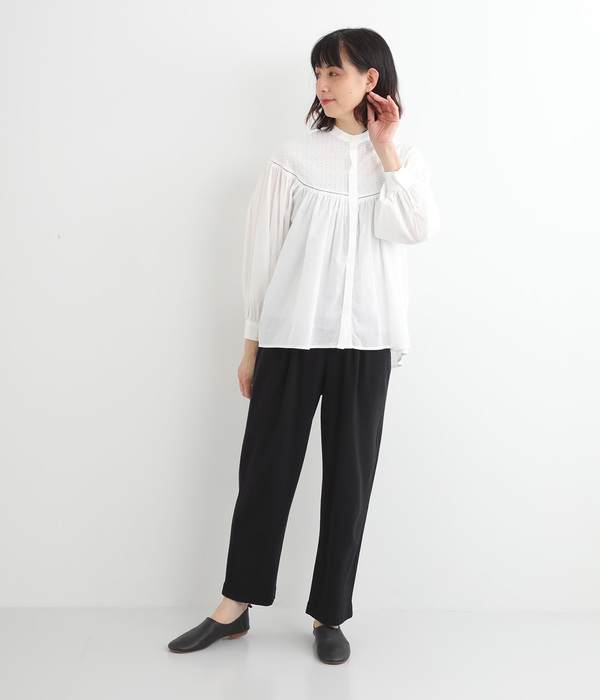 ナチュラルリネンゆったりテーパードパンツ(B・ブラック)