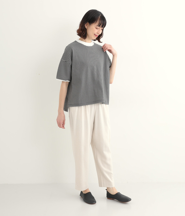 ナチュラルリネンゆったりテーパードパンツ(B・ブラック)